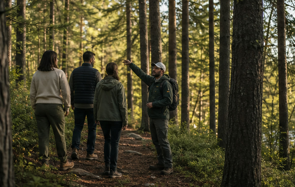 Guide leading guests through Muskoka forest